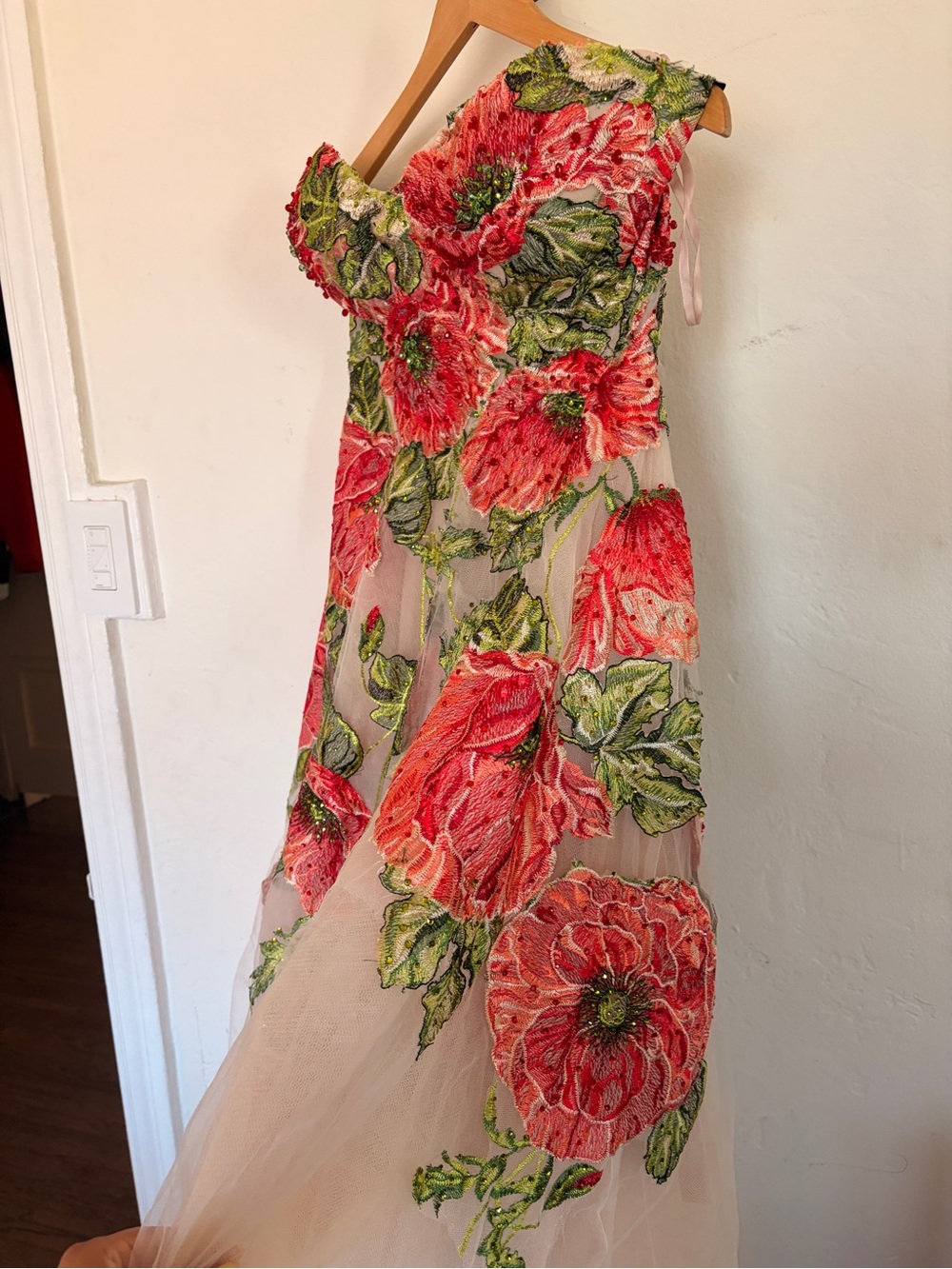 Mac Duggal Beige Strapless Floral Embroidered Midi Dress - Picture 6 of 16
